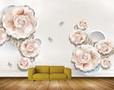 Avikalp MWZ0957 Peach White Flowers Butterflies HD Wallpaper