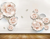 Avikalp MWZ0957 Peach White Flowers Butterflies 3D HD Wallpaper