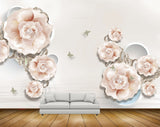 Avikalp MWZ0957 Peach White Flowers Butterflies 3D HD Wallpaper