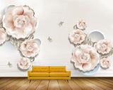 Avikalp MWZ0957 Peach White Flowers Butterflies 3D HD Wallpaper