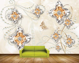 Avikalp MWZ0966 Silver Golden Flowers Butterflies 3D HD Wallpaper