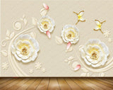 Avikalp MWZ0971 White Yellow Flowers Butterflies 3D HD Wallpaper