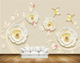 Avikalp MWZ0971 White Yellow Flowers Butterflies 3D HD Wallpaper