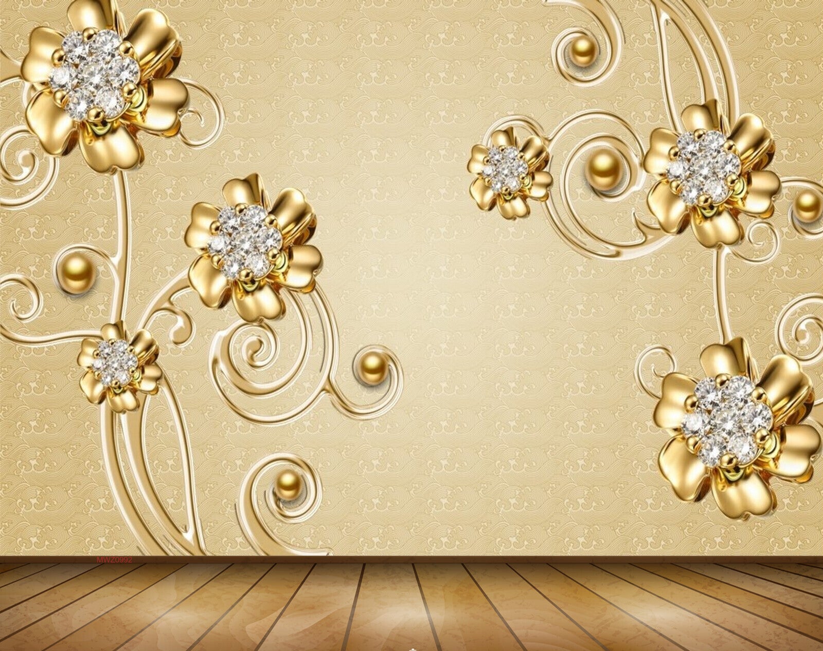 Avikalp MWZ0992 Golden Flowers 3D HD Wallpaper