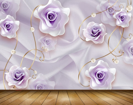 Avikalp MWZ1033 Purple Flowers Pearls 3D HD Wallpaper