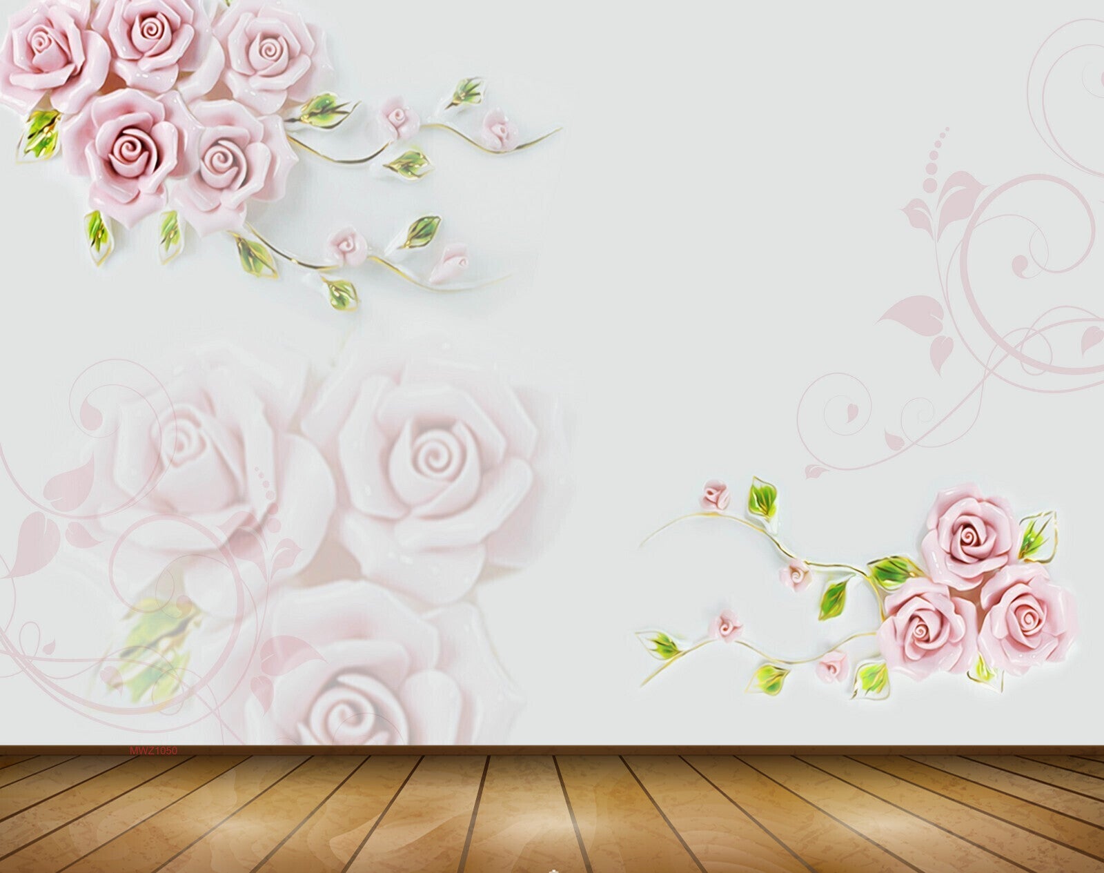 Avikalp MWZ1050 Pink Rose Flowers Leaves 3D HD Wallpaper