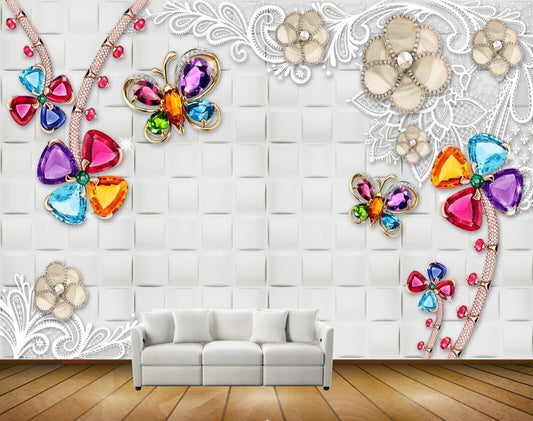 Avikalp MWZ1055 Multicoloured Butterflies Flowers HD Wallpaper