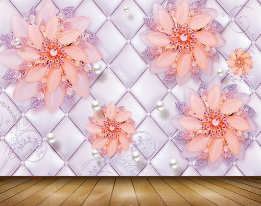 Avikalp MWZ1057 Peach Flowers Pearls 3D HD Wallpaper