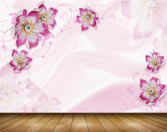 Avikalp MWZ1058 Pink White Flowers Leaves 3D HD Wallpaper