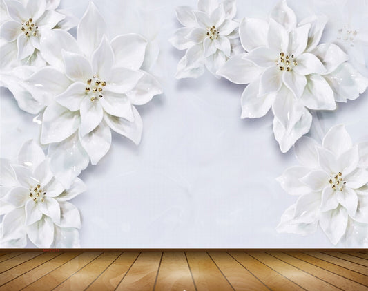 Avikalp MWZ1073 White Flowers 3D HD Wallpaper