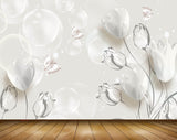 Avikalp MWZ1081 White Flowers Butterflies 3D HD Wallpaper