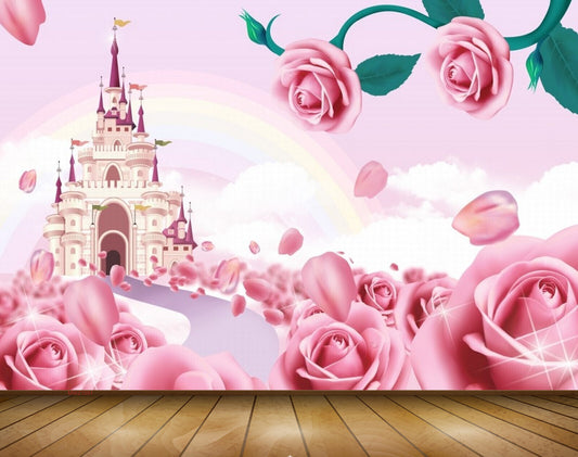 Avikalp MWZ1091 Pink Flowers Temple 3D HD Wallpaper