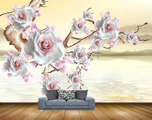 Avikalp MWZ1100 White Pink Roses Stem HD Wallpaper