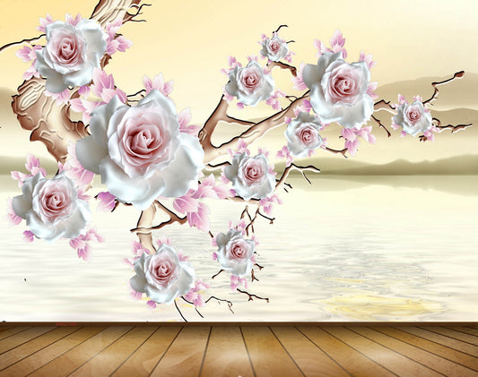 Avikalp MWZ1100 White Pink Roses Stem 3D HD Wallpaper