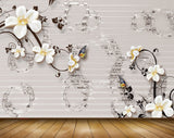 Avikalp MWZ1124 White Yellow Flowers Butterflies 3D HD Wallpaper