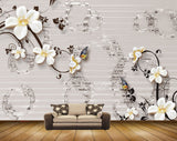 Avikalp MWZ1124 White Yellow Flowers Butterflies 3D HD Wallpaper