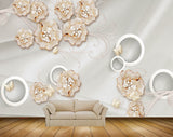 Avikalp MWZ1127 White Golden Flowers Butterflies 3D HD Wallpaper