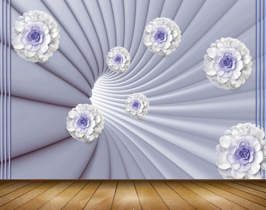 Avikalp MWZ1140 Puple White Flowers 3D HD Wallpaper