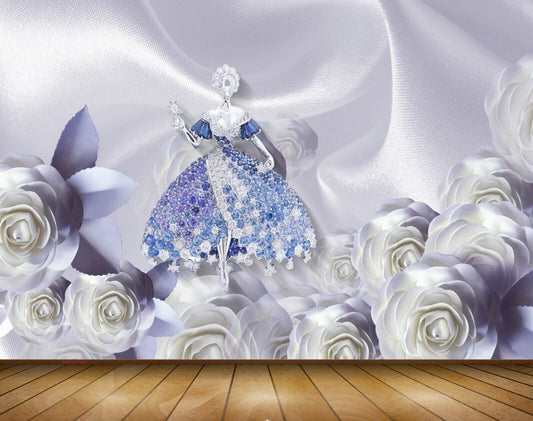 Avikalp MWZ1156 Doll White Flowers Leaves 3D HD Wallpaper