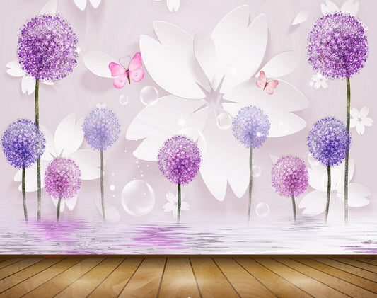 Avikalp MWZ1162 Pink Purple Flowers Butterflies 3D HD Wallpaper