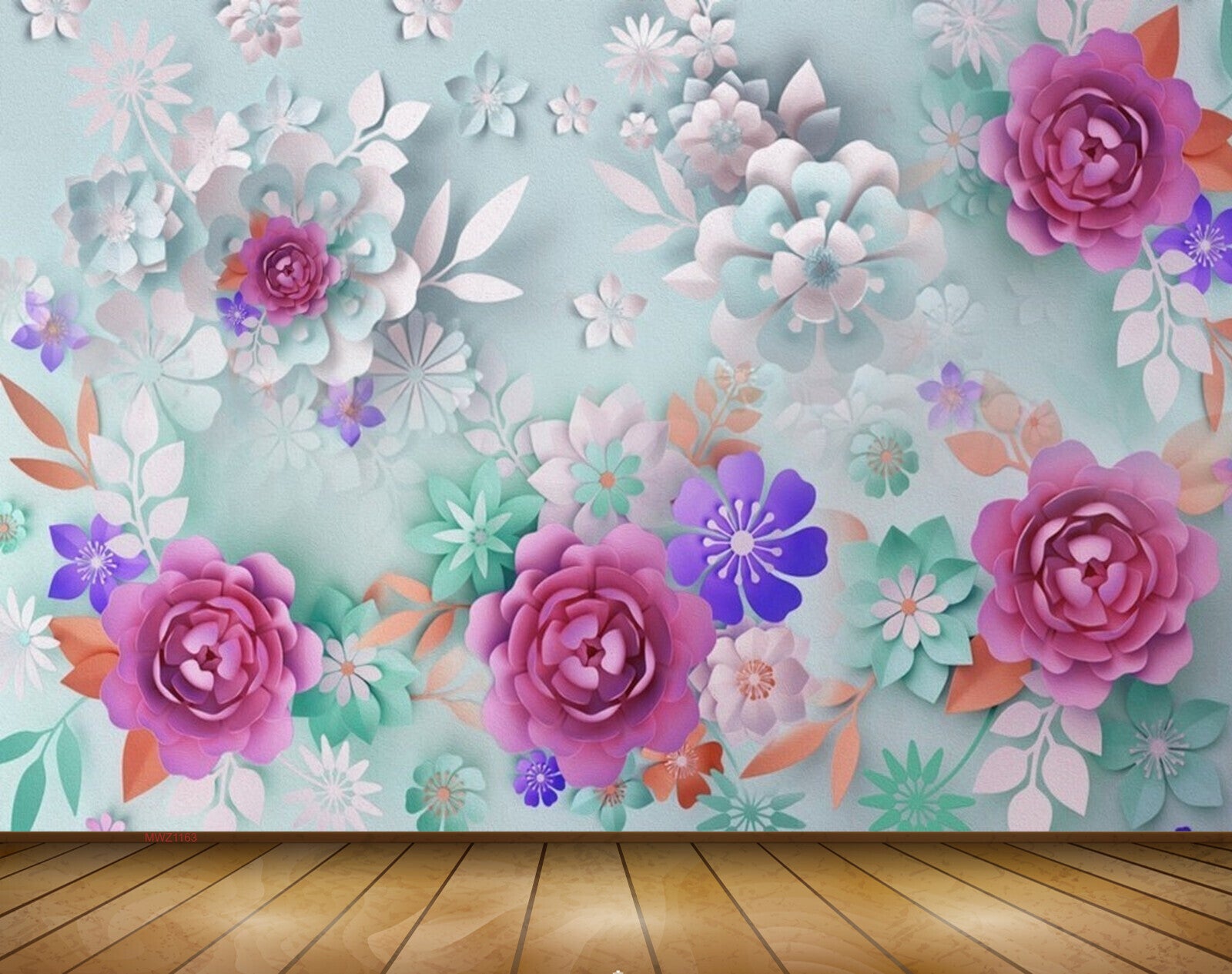 Avikalp MWZ1163 Pink Violet Flowers Leaves 3D HD Wallpaper