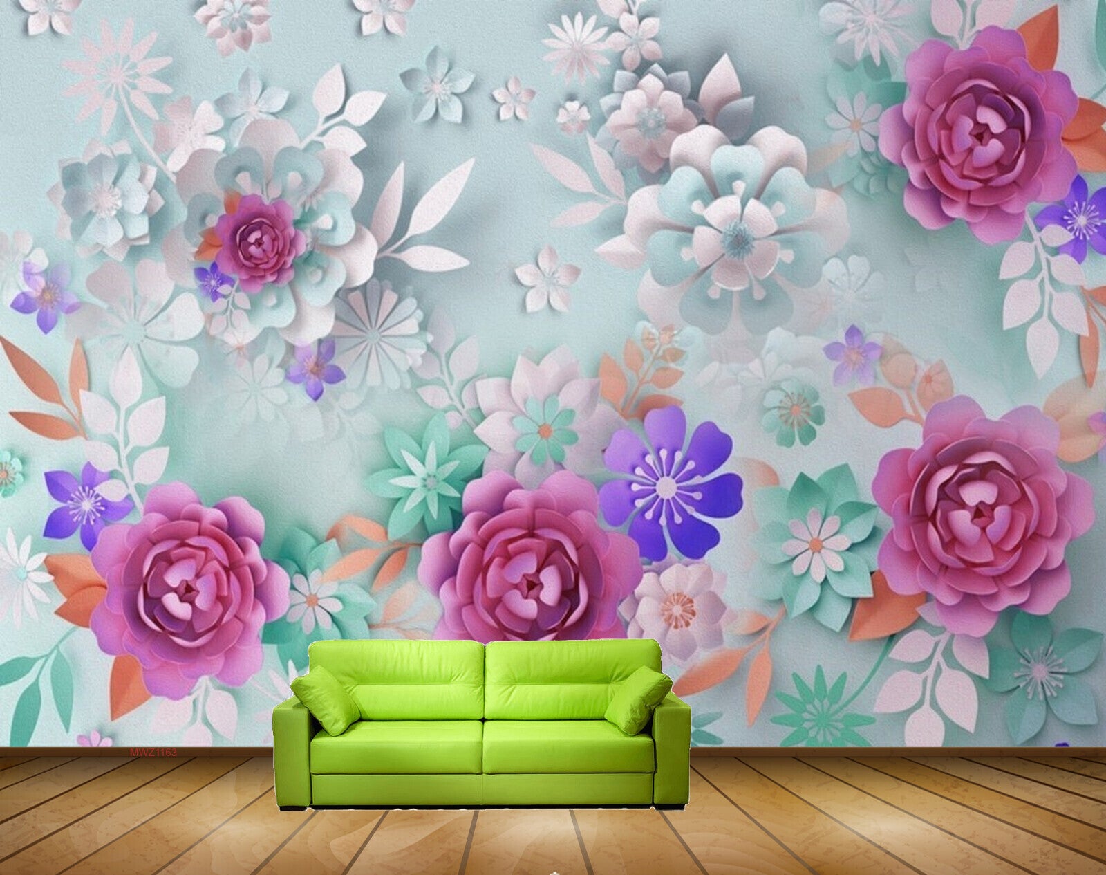 Avikalp MWZ1163 Pink Violet Flowers Leaves 3D HD Wallpaper