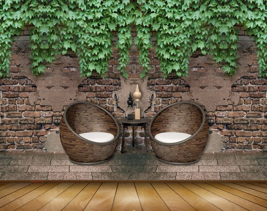 Avikalp MWZ1164 Wooden Chairs Table Creepers 3D HD Wallpaper