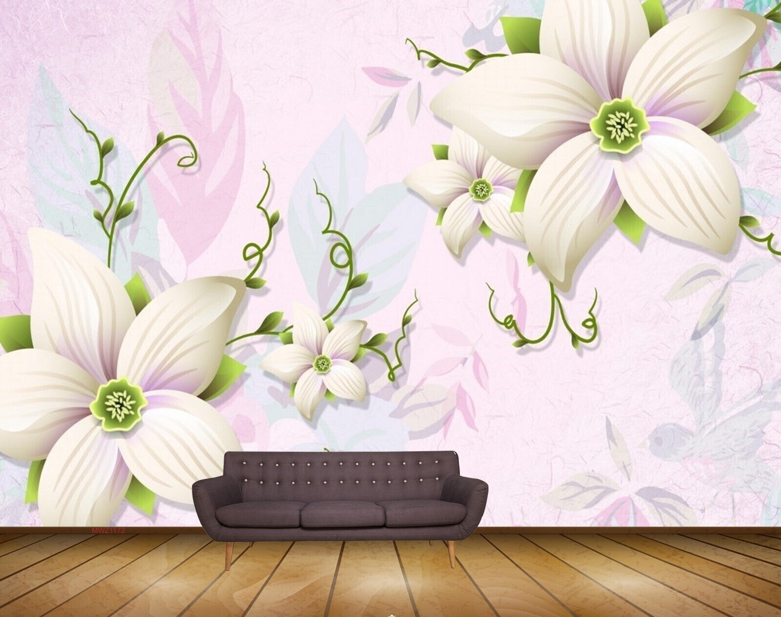 Avikalp MWZ1172 White Pink Flowers Leaves 3D HD Wallpaper