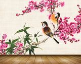 Avikalp MWZ1175 Pink Flowers Leaves Birds 3D HD Wallpaper