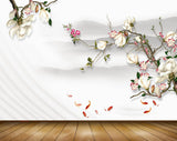 Avikalp MWZ1180 White Pink Flowers Fishes Stems 3D HD Wallpaper