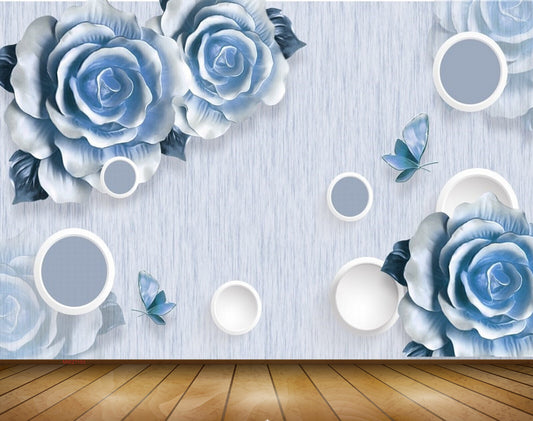 Avikalp MWZ1193 Blue White Flowers Butterflies 3D HD Wallpaper