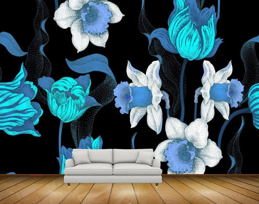 Avikalp MWZ1194 Blue White Flowers HD Wallpaper