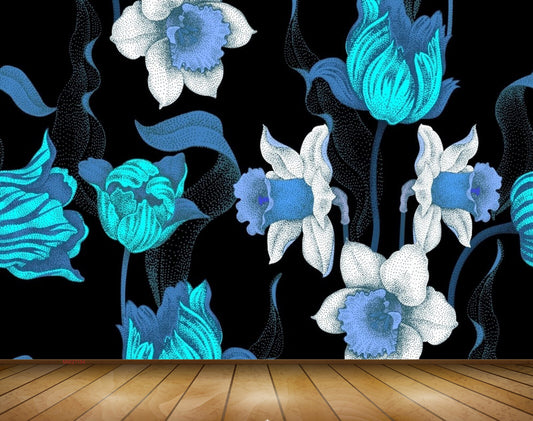 Avikalp MWZ1194 Blue White Flowers 3D HD Wallpaper