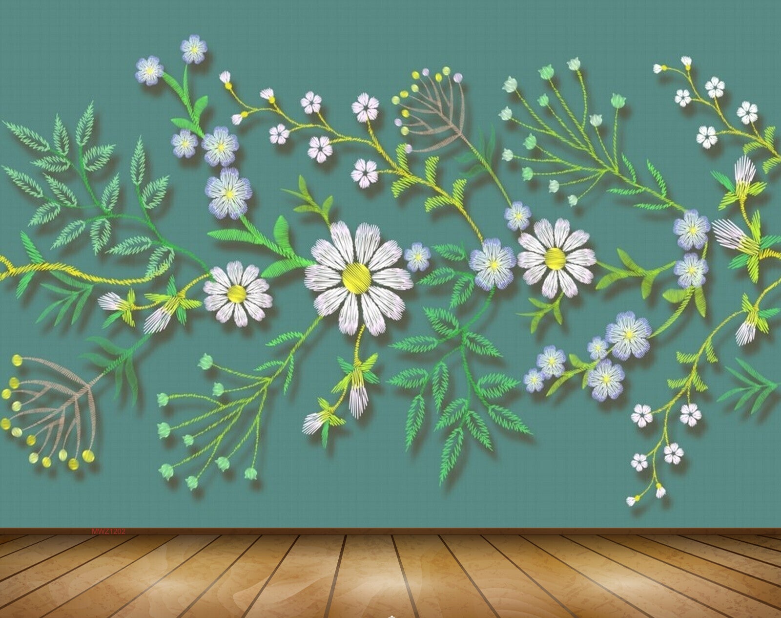 Avikalp MWZ1202 White Flowers Leaves 3D HD Wallpaper