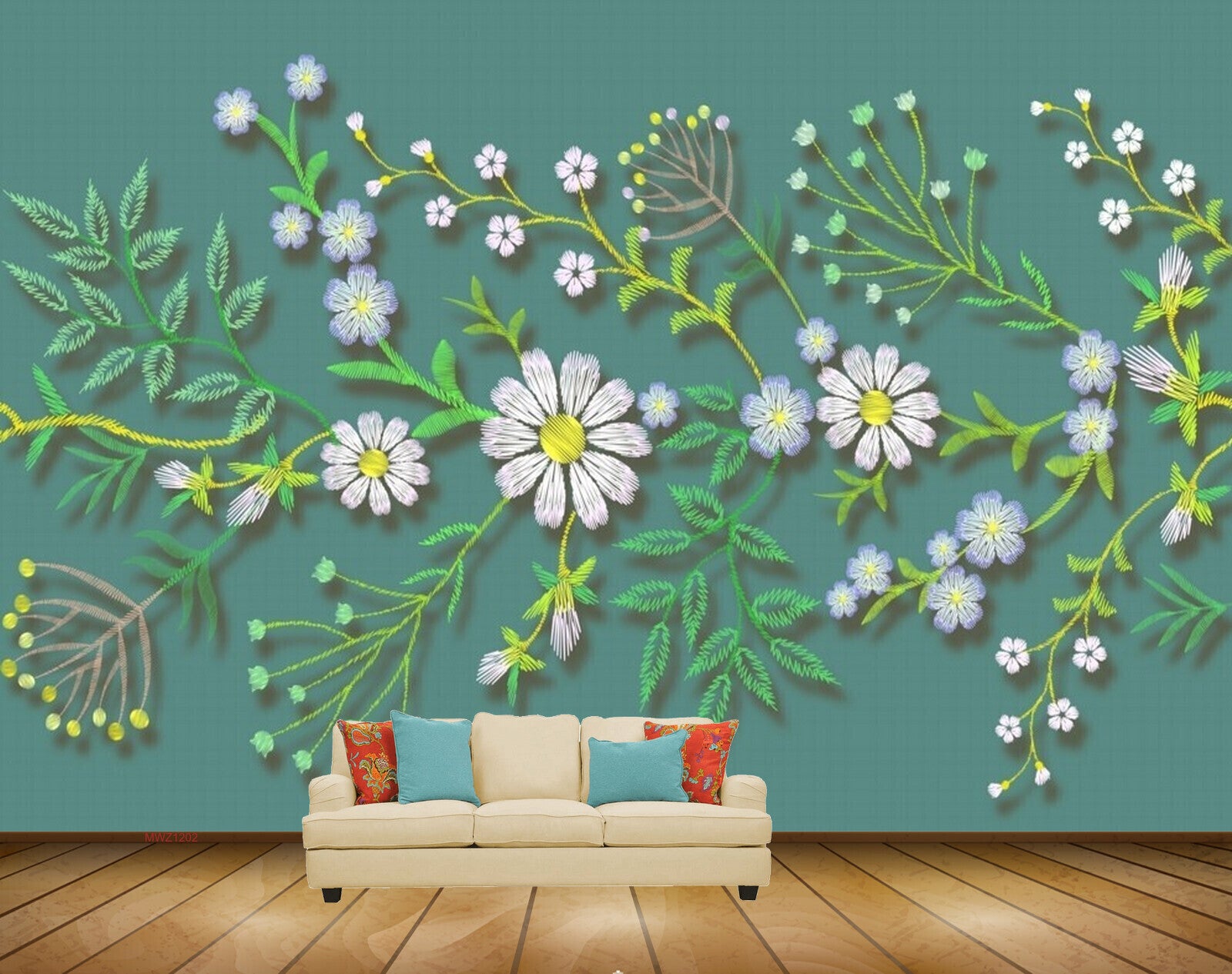 Avikalp MWZ1202 White Flowers Leaves 3D HD Wallpaper