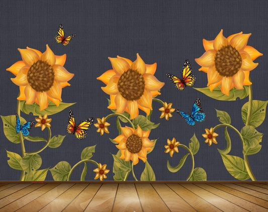 Avikalp MWZ1206 Orange Flowers Butterflies 3D HD Wallpaper