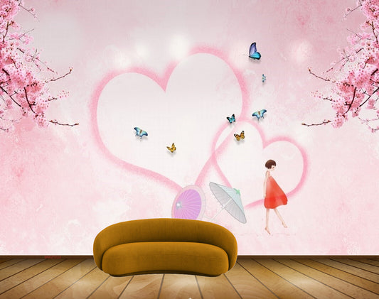 Avikalp MWZ1222 Pink Flowers Butterflies Girl Umbrella HD Wallpaper