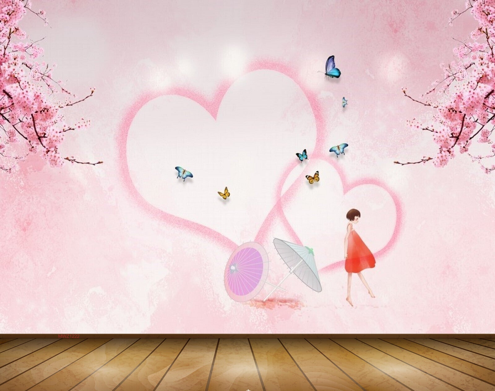 Avikalp MWZ1222 Pink Flowers Butterflies Girl Umbrella 3D HD Wallpaper