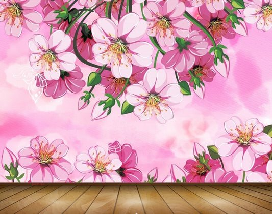 Avikalp MWZ1224 Pink Flowers Leaves 3D HD Wallpaper