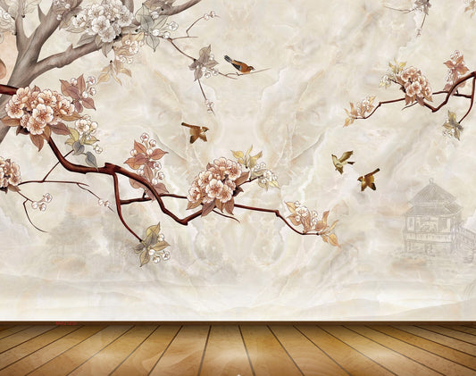 Avikalp MWZ1230 Golden Flowers Branches 3D HD Wallpaper