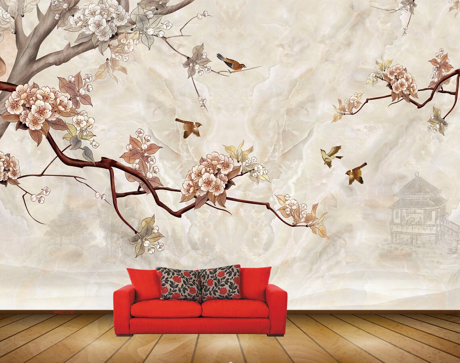 Avikalp MWZ1230 Golden Flowers Branches 3D HD Wallpaper