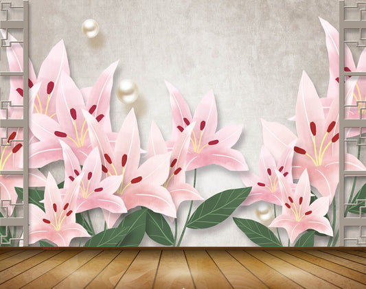 Avikalp MWZ1233 Pink Flowers Leaves 3D HD Wallpaper