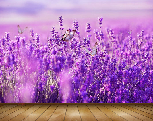 Avikalp MWZ1235 Purple Flowers Butterflies 3D HD Wallpaper