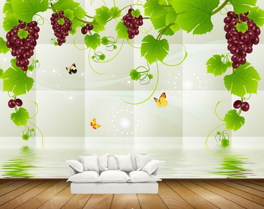 Avikalp MWZ1236 Grapes Creeepers Butterflies HD Wallpaper