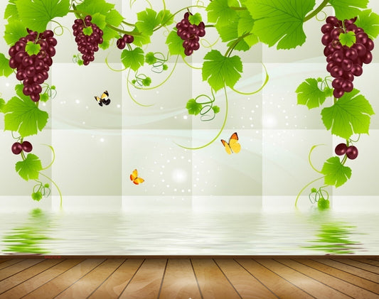 Avikalp MWZ1236 Grapes Creeepers Butterflies 3D HD Wallpaper