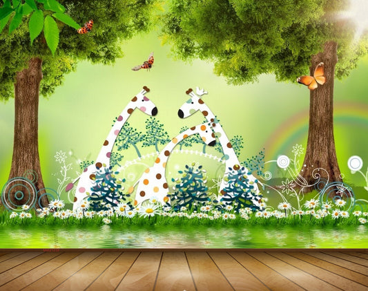 Avikalp MWZ1239 Giraffe Butterflies Trees 3D HD Wallpaper