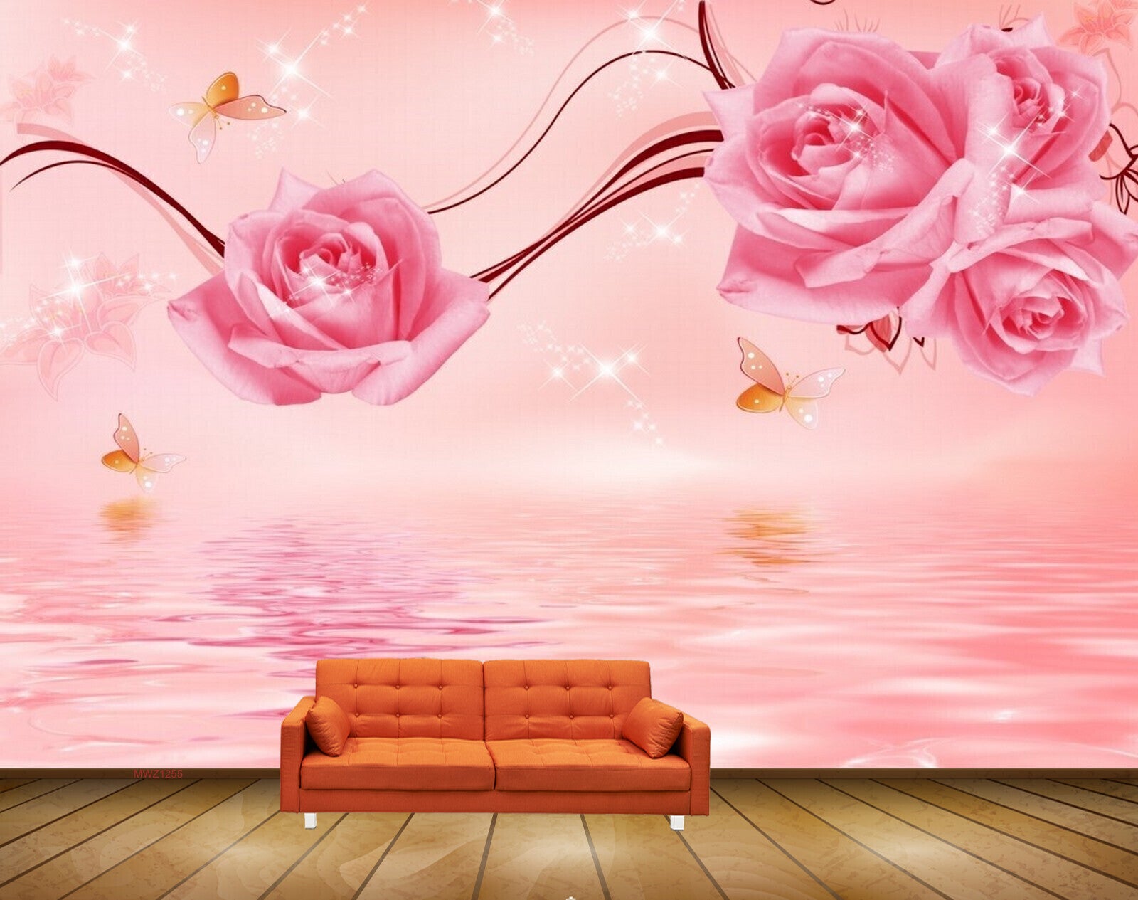 Avikalp MWZ1255 Pink Flowers Butterflies 3D HD Wallpaper