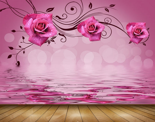 Avikalp MWZ1257 pink Flowers Leaves 3D HD Wallpaper