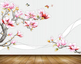 Avikalp MWZ1260 Pink White Flowers Butterflies Branches 3D HD Wallpaper