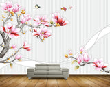 Avikalp MWZ1260 Pink White Flowers Butterflies Branches 3D HD Wallpaper